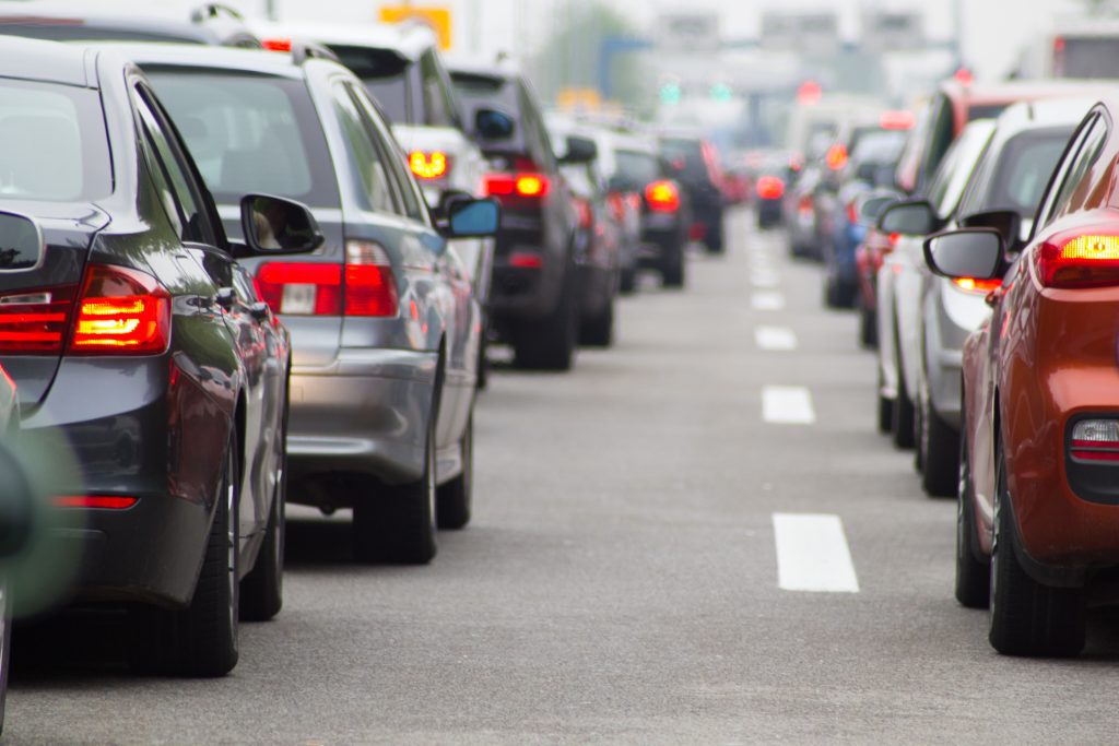 cars in traffic jam on UK road
