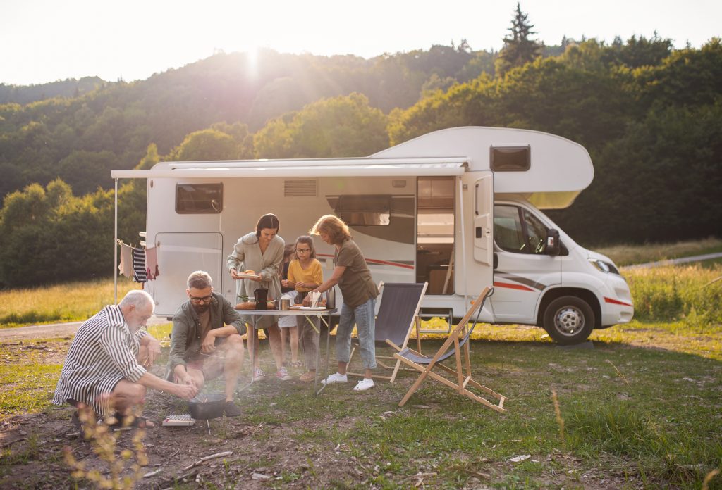 family enjoying caravan life