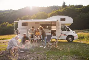family enjoying caravan life