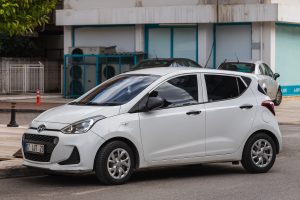 Hyundai i10 in white on road