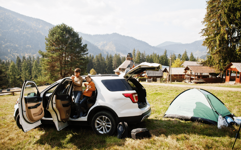 family camping in the car