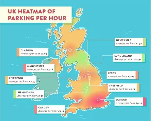 UK Heatmap of Parking per city per hour